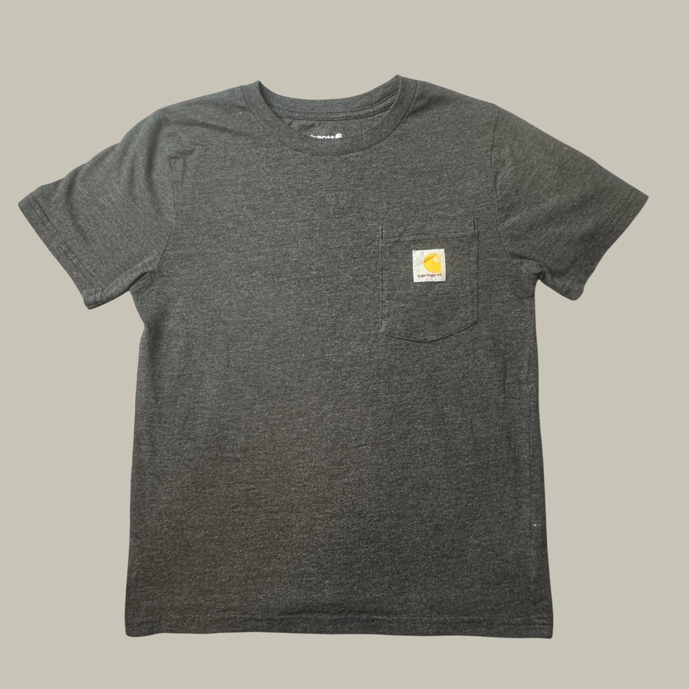 Carhartt T-Shirt Kids S 8-10 TK6375-B Charcoal Heather Pocket Logo EXCELLENT